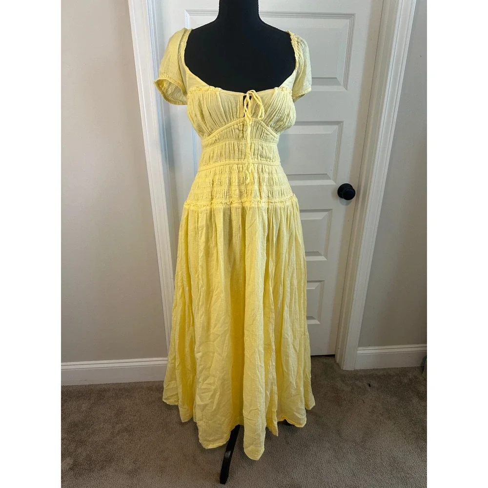 Free People Feeling Bonita Midi Dress M Women Free-est Yellow Cotton Maxi - Picture 4 of 11